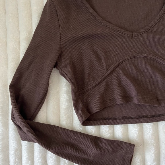 Garage Chocolate Brown Long Sleeve Crop Top - Picture 3 of 4